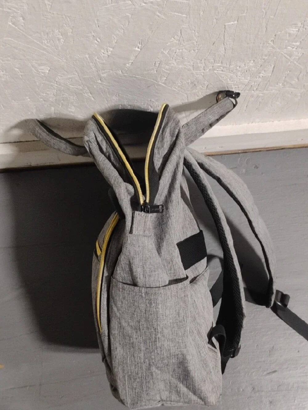Grey Travel Backpack with Yellow Trim.  Like NEW